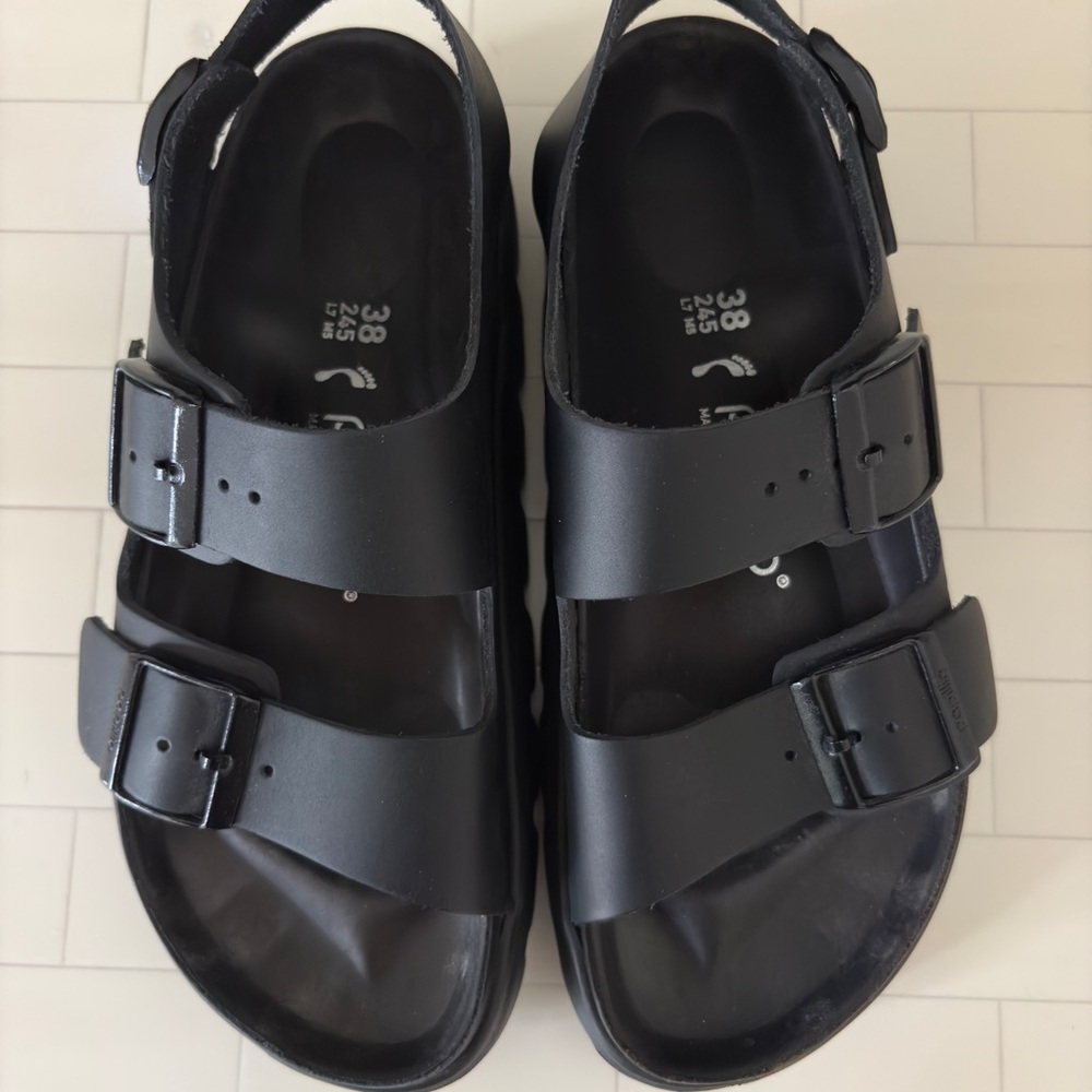 Birkenstock Black Two-Strap Buckle Sandals